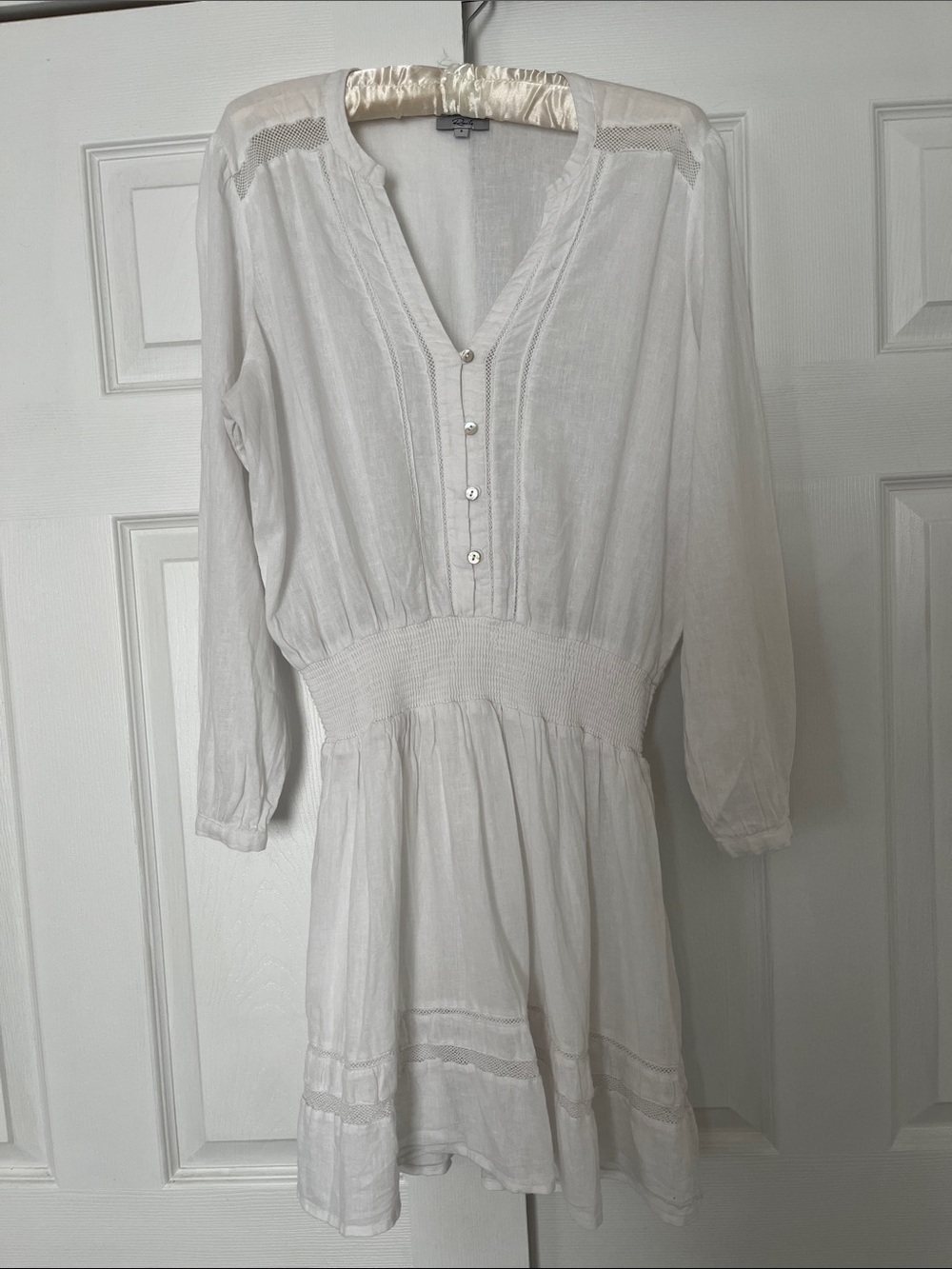 Rails Jasmine White Linen Blend Smocked Waist Mini Dress S - Picture 2 of 9